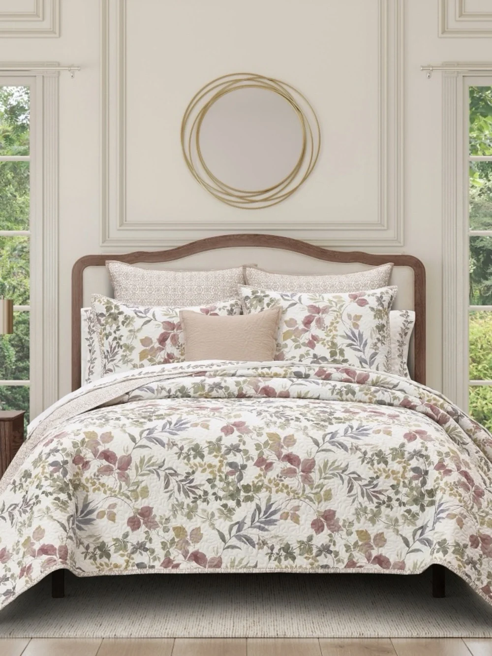Rosewood Botanical Leaf 3-Pc. Quilt Set, Full/Queen NEW